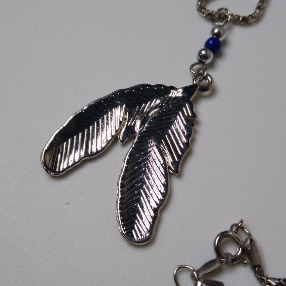 Metal Two Feather Pendant Necklace 18.5 Inches - Picture 9 of 14